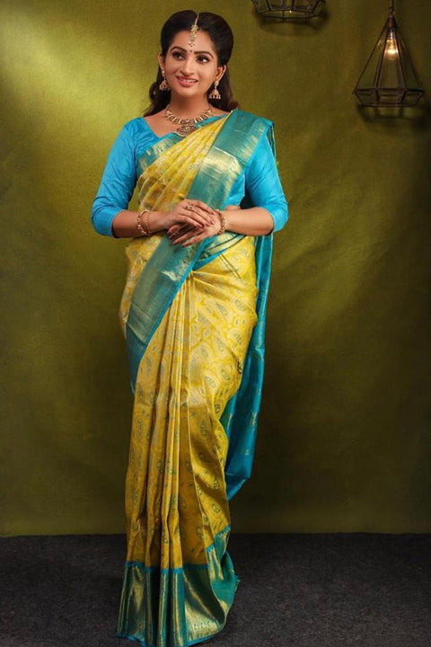 VastraLakshmi Delightful Yellow Soft Silk Saree With Engrossing Blouse Piece