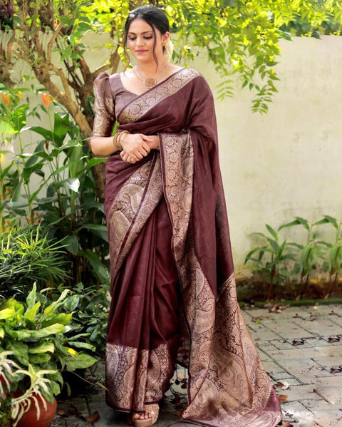 VastraLakshmi Adorning Brown Soft Silk Saree With Fancifull Blouse Piece