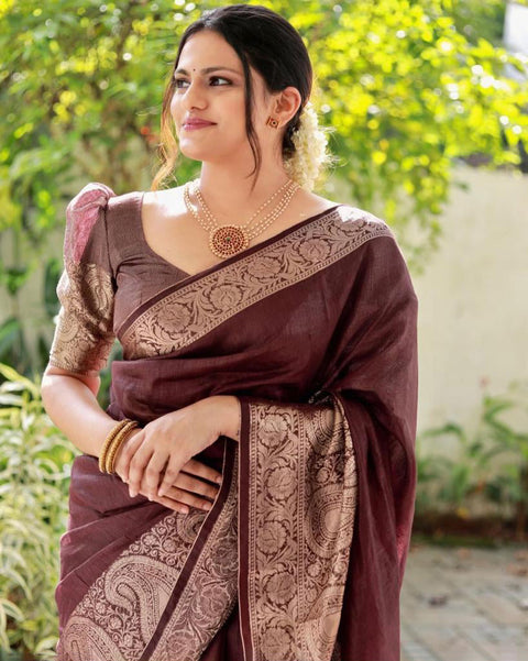 VastraLakshmi Adorning Brown Soft Silk Saree With Fancifull Blouse Piece