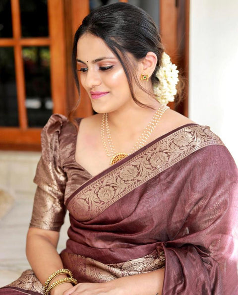 VastraLakshmi Adorning Brown Soft Silk Saree With Fancifull Blouse Piece