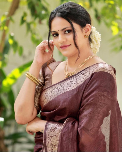 VastraLakshmi Adorning Brown Soft Silk Saree With Fancifull Blouse Piece