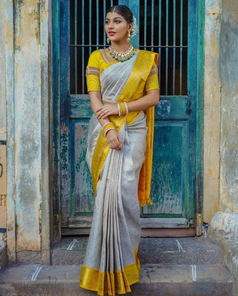 VastraLakshmi Jazzy Off White Soft Silk Saree With Adorning Blouse Piece