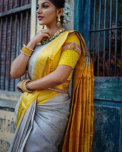 VastraLakshmi Jazzy Off White Soft Silk Saree With Adorning Blouse Piece