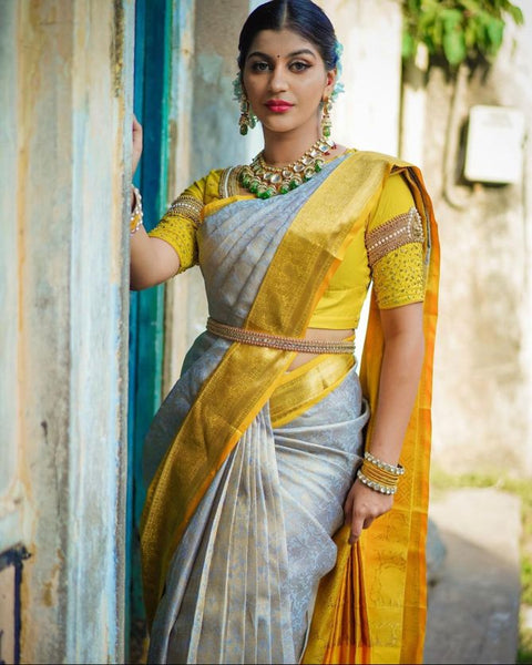 VastraLakshmi Jazzy Off White Soft Silk Saree With Adorning Blouse Piece