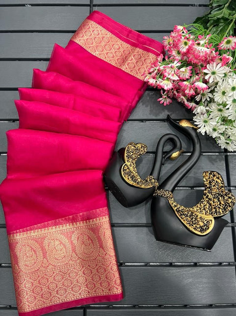 VastraLakshmi Alluring Dark Pink Organza Silk Saree With Amazing Blouse Piece