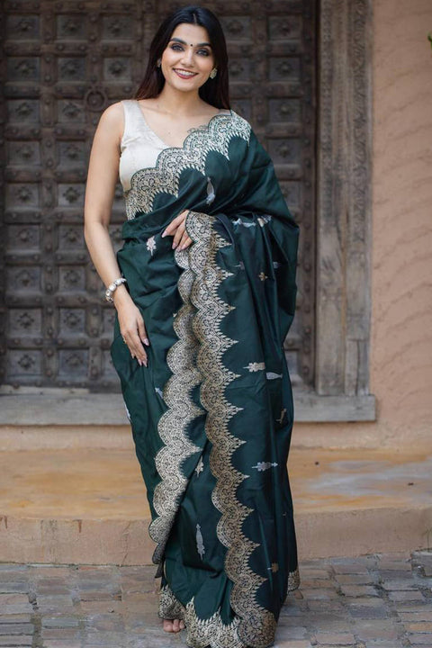 VastraLakshmi Pleasant Dark Green Soft Silk Saree With Adorable Blouse Piece