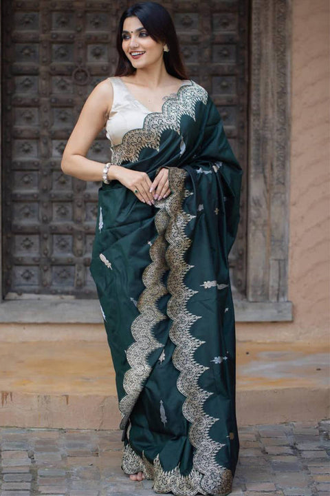 VastraLakshmi Pleasant Dark Green Soft Silk Saree With Adorable Blouse Piece