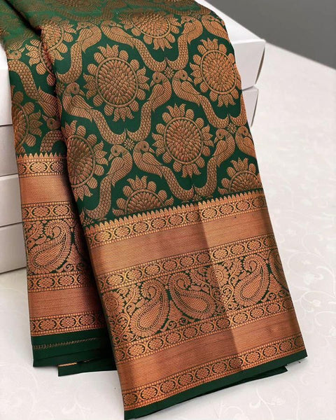 VastraLakshmi Intricate Dark Green Soft Silk Saree With Glorious Blouse Piece