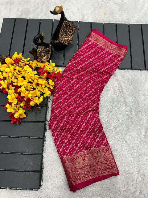 VastraLakshmi Impressive Dark Pink Digital Printed Dola Silk Saree With Pleasant Blouse Piece