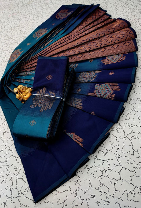 VastraLakshmi Radiant Firozi Soft Banarasi Silk Saree With Exceptional Blouse Piece