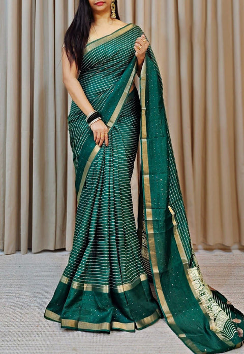 VastraLakshmi Splendorous Dark Green Digital Printed Dola Silk Saree With Unequalled Blouse Piece