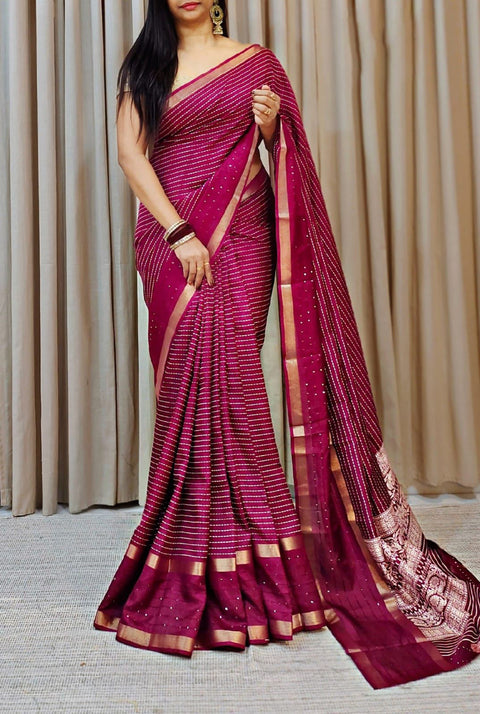 VastraLakshmi Lassitude Dark Pink Digital Printed Dola Silk Saree With Gratifying Blouse Piece