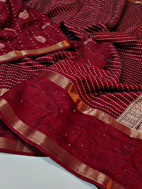 VastraLakshmi Palimpsest Red Digital Printed Dola Silk Saree With Epiphany Blouse Piece