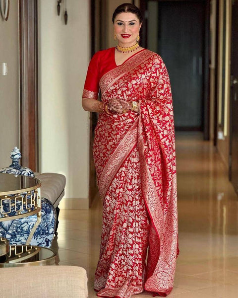 VastraLakshmi Sophisticated Red Soft Silk Saree With Amazing Blouse Piece