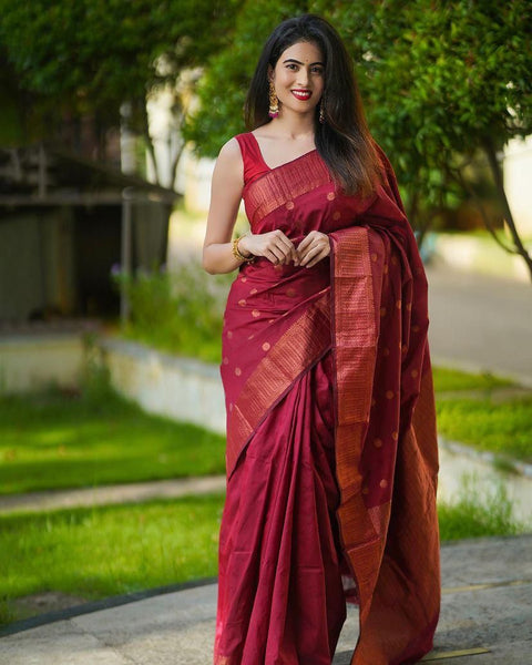 VastraLakshmi Mellifluous Maroon Soft Silk Saree With Elision Blouse Piece