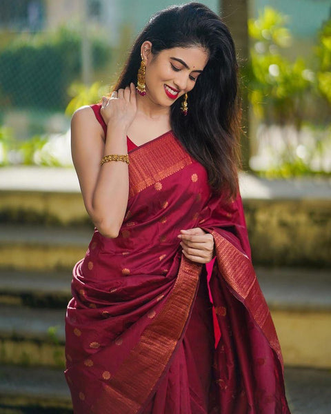 VastraLakshmi Mellifluous Maroon Soft Silk Saree With Elision Blouse Piece