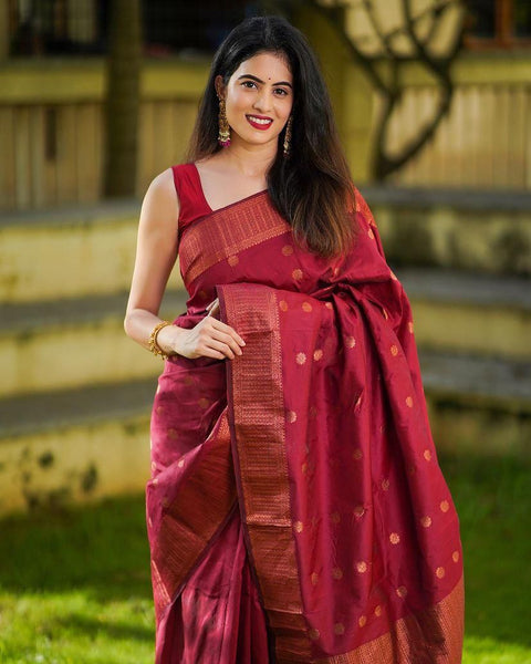 VastraLakshmi Mellifluous Maroon Soft Silk Saree With Elision Blouse Piece