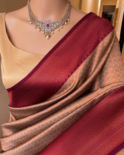 VastraLakshmi Vivacious Beige Soft Silk Saree With Piquant Blouse Piece