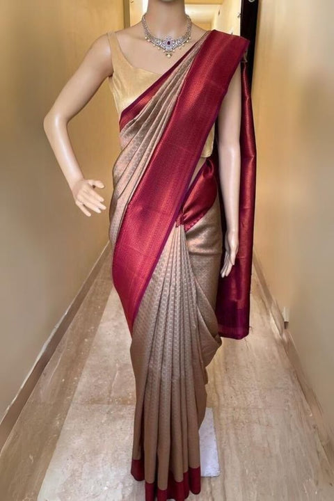 VastraLakshmi Vivacious Beige Soft Silk Saree With Piquant Blouse Piece