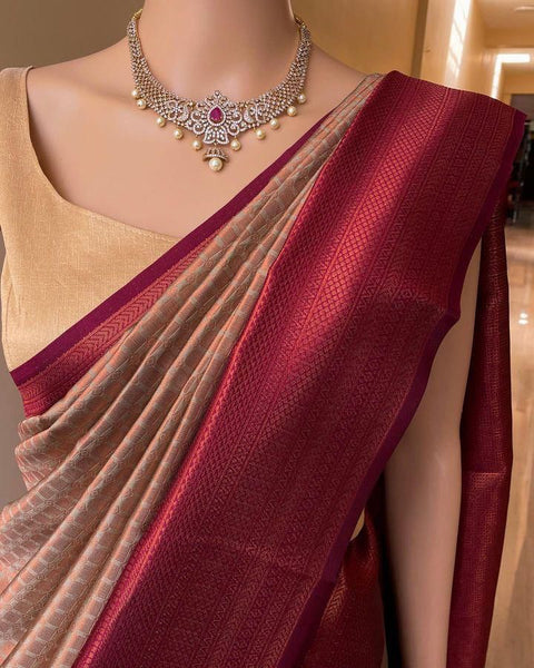 VastraLakshmi Vivacious Beige Soft Silk Saree With Piquant Blouse Piece