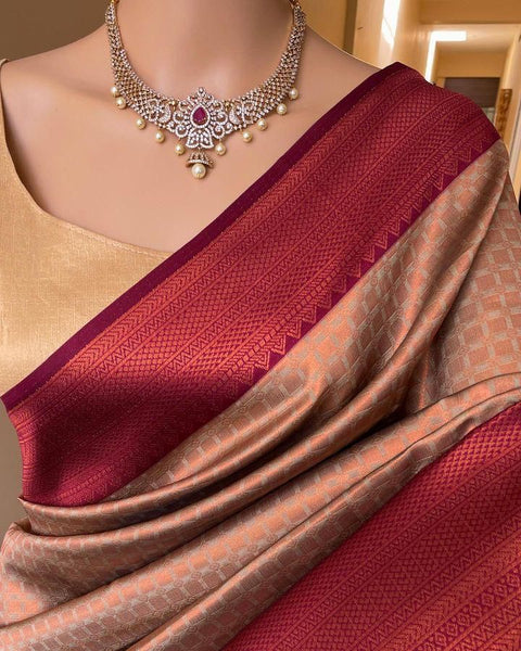 VastraLakshmi Vivacious Beige Soft Silk Saree With Piquant Blouse Piece