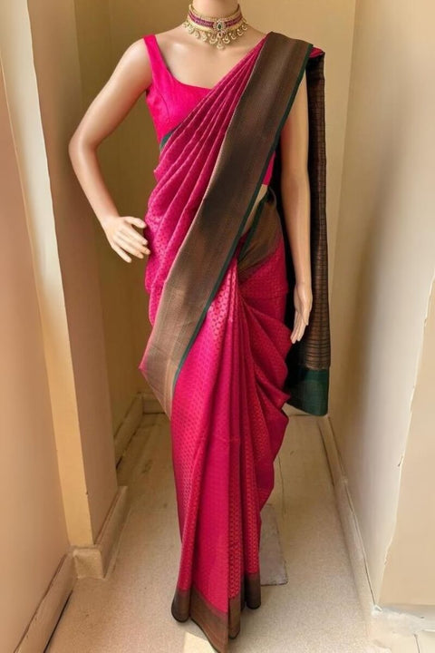 VastraLakshmi Enamoring Dark Pink Soft Silk Saree With Resonant Blouse Piece