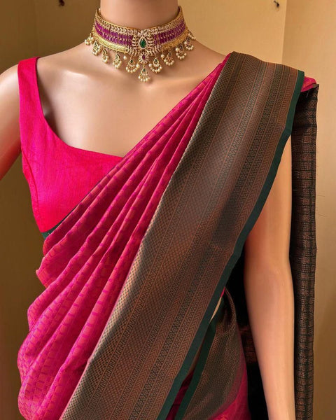 VastraLakshmi Enamoring Dark Pink Soft Silk Saree With Resonant Blouse Piece