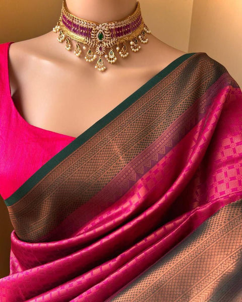 VastraLakshmi Enamoring Dark Pink Soft Silk Saree With Resonant Blouse Piece