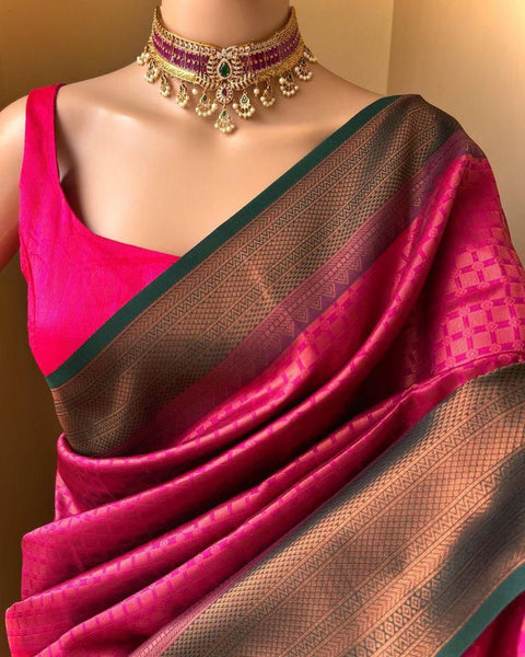 VastraLakshmi Enamoring Dark Pink Soft Silk Saree With Resonant Blouse Piece