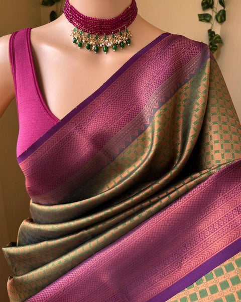 VastraLakshmi Ineffable Mehndi Soft Silk Saree With Ethereal Blouse Piece