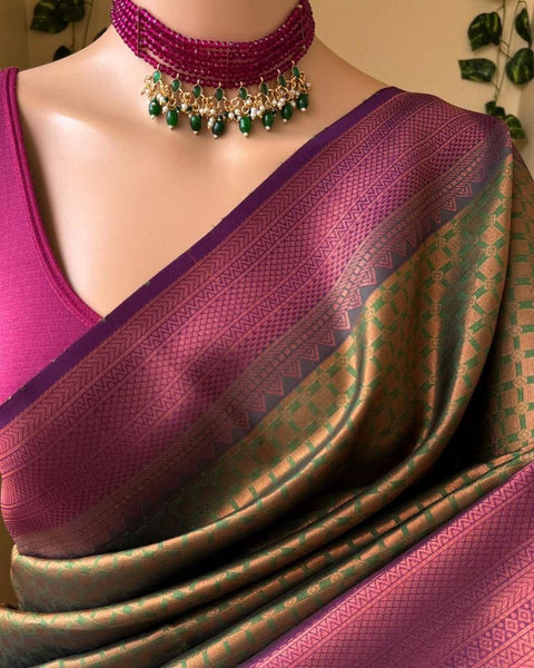 VastraLakshmi Ineffable Mehndi Soft Silk Saree With Ethereal Blouse Piece