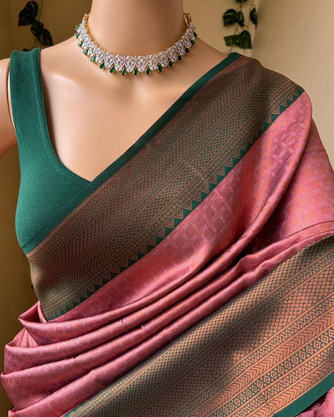 VastraLakshmi Eclat Pink Soft Silk Saree With Scrupulous Blouse Piece