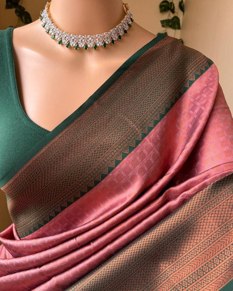 VastraLakshmi Eclat Pink Soft Silk Saree With Scrupulous Blouse Piece