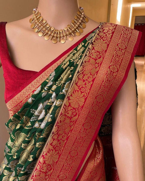 VastraLakshmi Majestic Dark Green Soft Silk Saree With Ravishing Blouse Piece