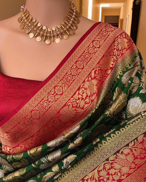 VastraLakshmi Majestic Dark Green Soft Silk Saree With Ravishing Blouse Piece