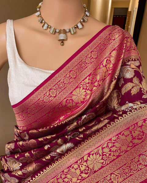 VastraLakshmi Eclat Wine Soft Silk Saree With Zephyr Blouse Piece