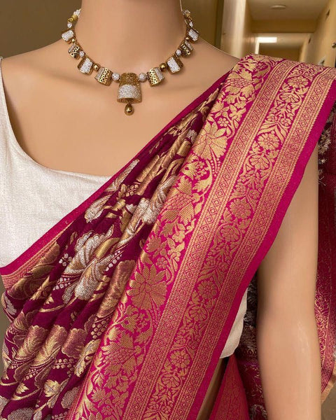 VastraLakshmi Eclat Wine Soft Silk Saree With Zephyr Blouse Piece