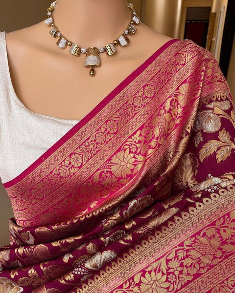 VastraLakshmi Eclat Wine Soft Silk Saree With Zephyr Blouse Piece