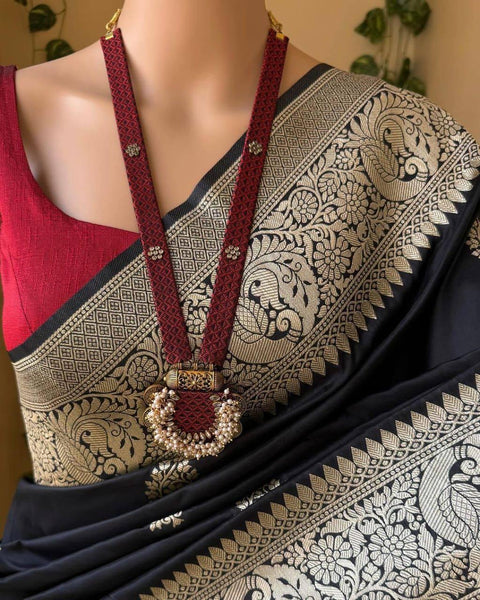 VastraLakshmi Unique Black Soft Silk Saree With Jazzy Blouse Piece