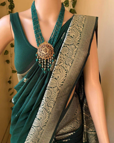 VastraLakshmi Designer Dark Green Soft Silk Saree With Exceptional Blouse Piece