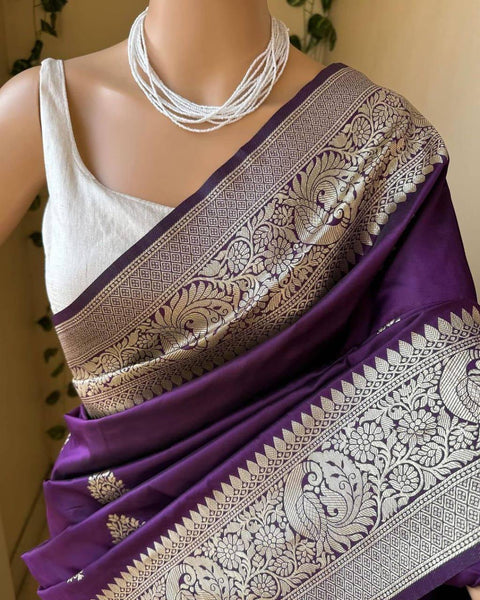 VastraLakshmi Flameboyant Purple Soft Silk Saree With Stunner Blouse Piece