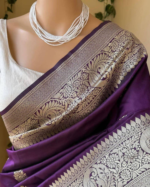 VastraLakshmi Flameboyant Purple Soft Silk Saree With Stunner Blouse Piece