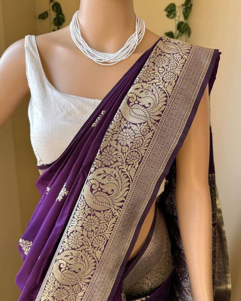 VastraLakshmi Flameboyant Purple Soft Silk Saree With Stunner Blouse Piece