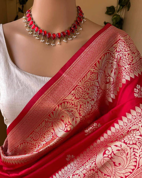 VastraLakshmi Extraordinary Red Soft Silk Saree With Refreshing Blouse Piece