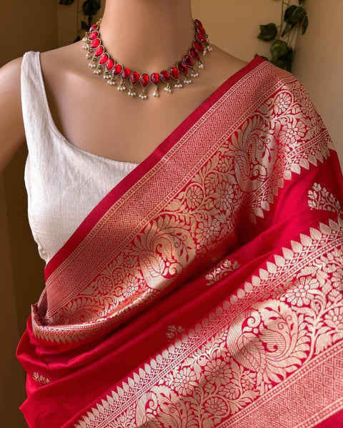 VastraLakshmi Extraordinary Red Soft Silk Saree With Refreshing Blouse Piece