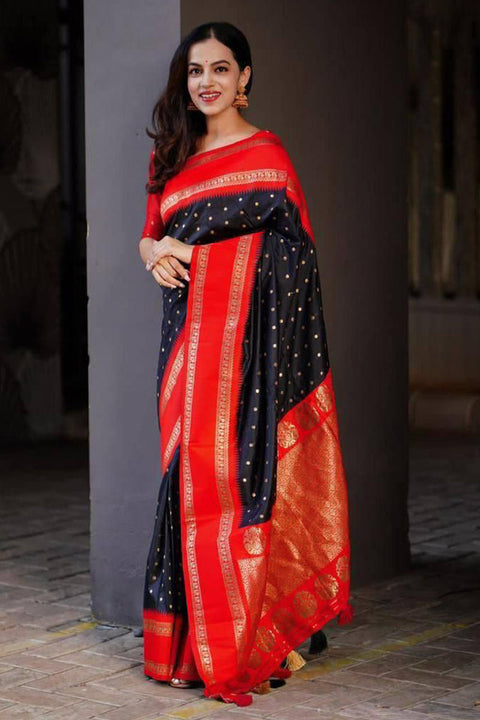 VastraLakshmi Scintillating Black Soft Silk Saree With Luminous Blouse Piece