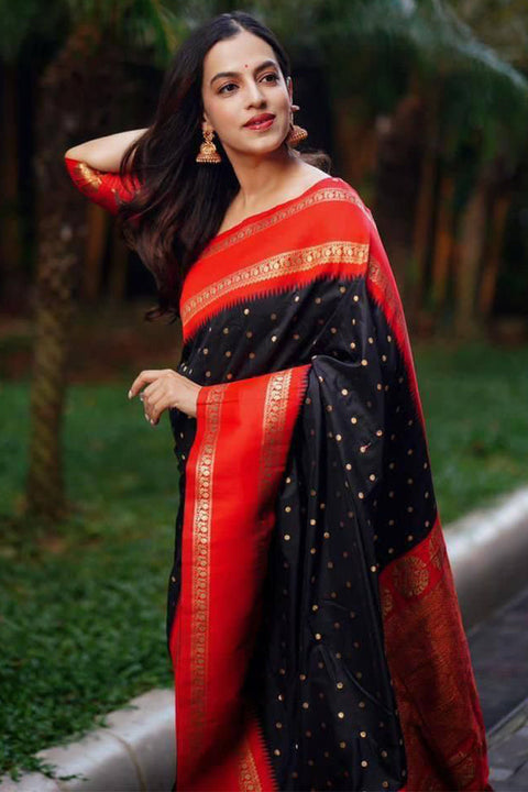 VastraLakshmi Scintillating Black Soft Silk Saree With Luminous Blouse Piece