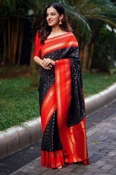 VastraLakshmi Scintillating Black Soft Silk Saree With Luminous Blouse Piece