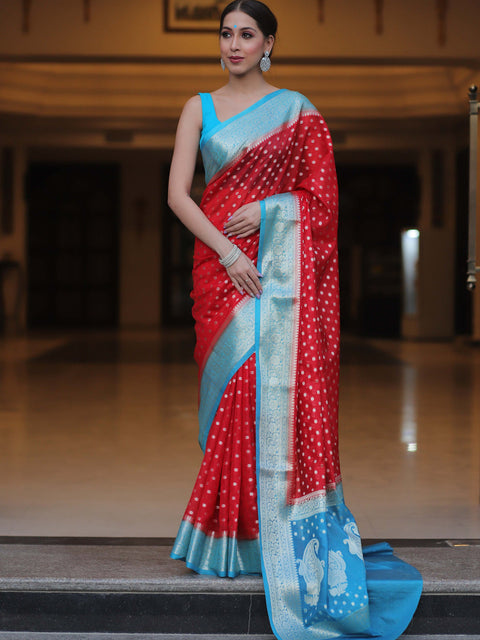 VastraLakshmi Extraordinary Red Soft Silk Saree With Desiring Blouse Piece