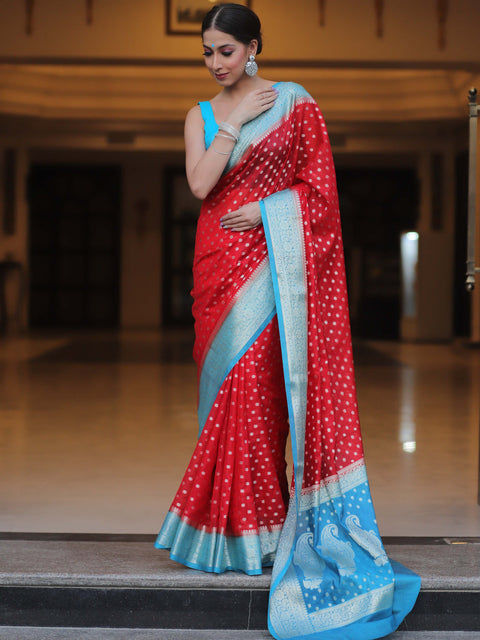 VastraLakshmi Extraordinary Red Soft Silk Saree With Desiring Blouse Piece